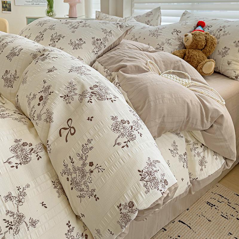 Flowers Print Bedding Comforter Set with Pillowcase Bed Sheet Single Full Size Bed Linen Duvet Cover Set Queen/King Double Bed