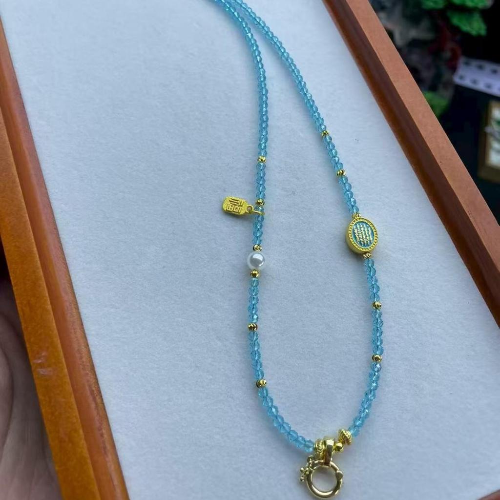 Thailand Jade Amulet Necklace with Crystal Beads and Thangka Pendant