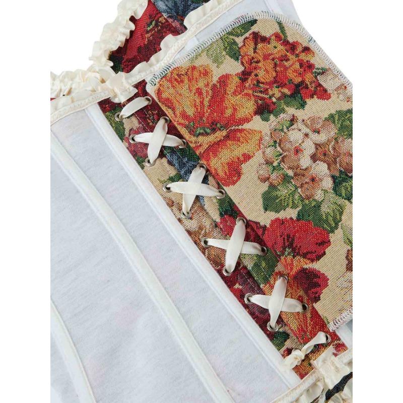 French Fishbone Corset Lace Printed Corset Tube Top for Women Fish Palace Corset Fishbone Shapewear for Outer Wear