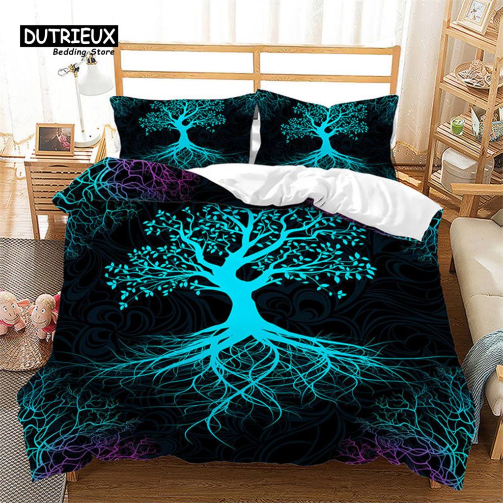 Nature Tree of Life Duvet Cover Microfiber Mystery Gothic Bedding Set Exotic Celtic Knot Quilt Cover King Queen For Kids Adults