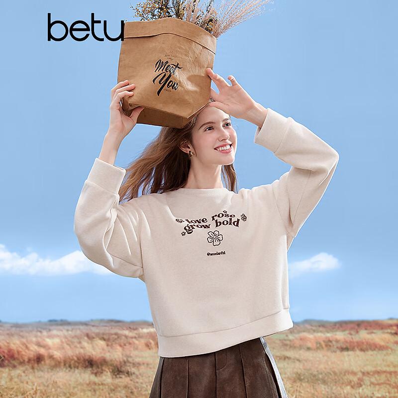 

Betu Women s 2025 Autumn Embroidered Drop Shoulder Casual Long Sleeve Sweatshirt L