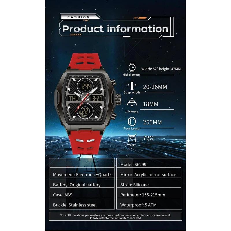Men Wristwatch Quartz Watches Luxury Dual Display Chronograph Waterproof Sport Military Multifunction Male Digital Watch