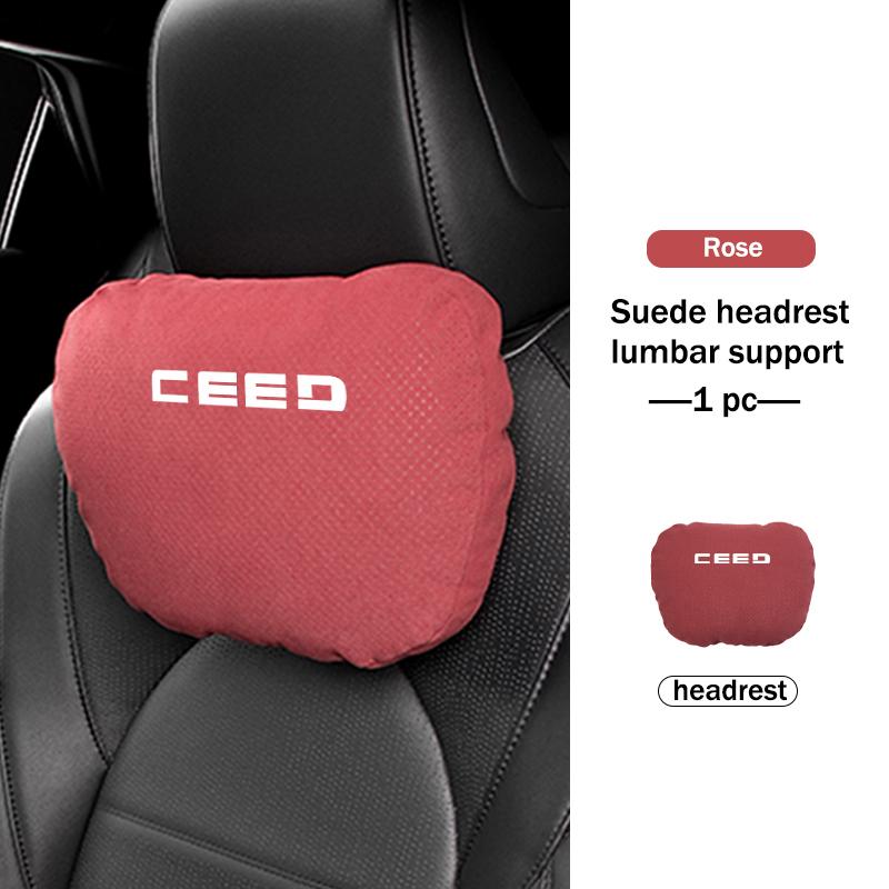 AGX1 Car Logo Suede Seat Headrest Neck Pillow Soft Comfort Cushion Lumbar Support For KIA Cerato Proceed Venga Stonic Picanto Sorento