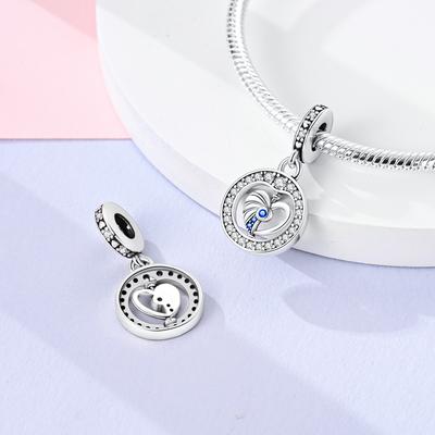 Blue Ocean Heart-Shaped Charms Copper Original Beads Fit Originalcharms Bracelet Beads Jewelry Gifts For Women