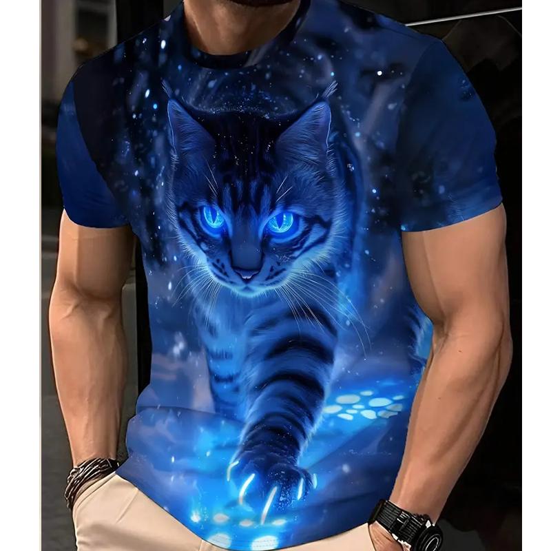 New Summer Men's Fashion T-shirt Personality Kitty Printed Men's T-shirt Top