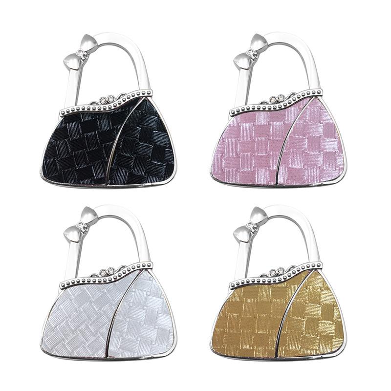 In Stock: New Style Dual-Diamond Folding Portable Metal Handbag Hook & Desktop Stand
