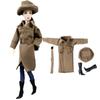 Winter Warm Fashion Office Khaki Coat for Barbie Doll Outfits Clothes Hat for Barbie Doll Black High Heel Shoes for 1:6 BJD Doll