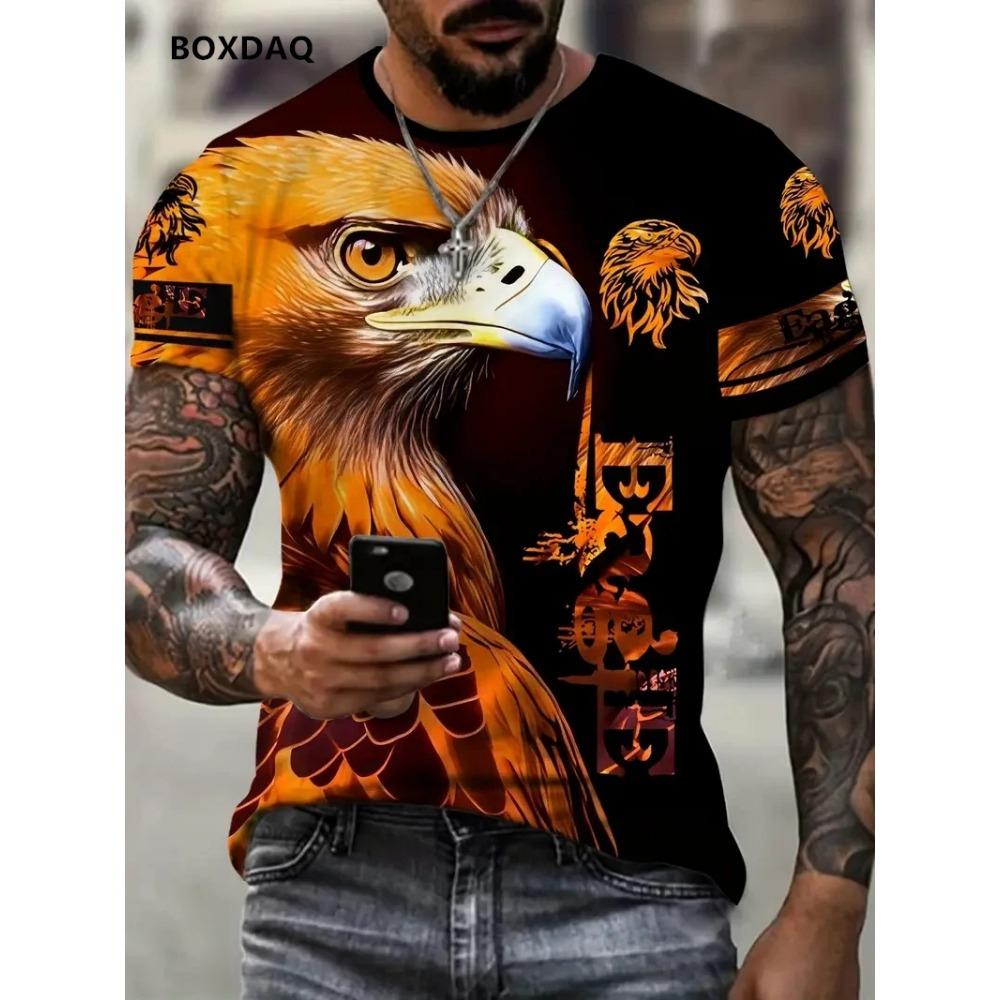 Men's T-shirt Loose Round Neck Casual Top Short Sleeved 3D Animal Printed Street T-shirt Large Breathable T-shirt