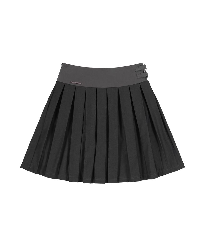 Fancy Club Classic Buckle Pleated Midi Skirt (Gray) F25Zd970