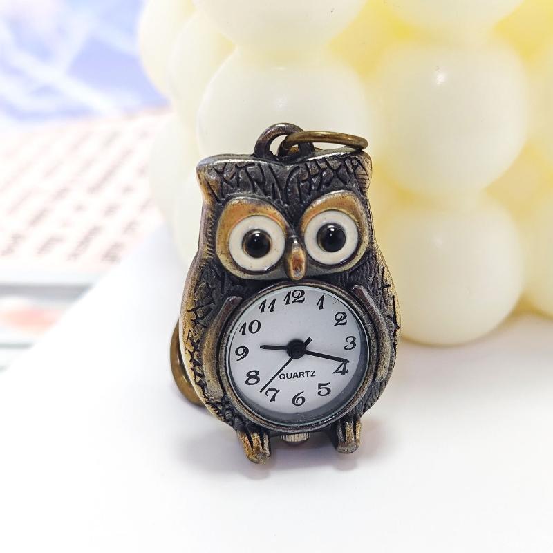 Cartoon Women's Man Owl Pocket Watch Cute Mini Antique Bronze Color Quartz Necklace Pocket Watch For Giving Family Birthday Gift