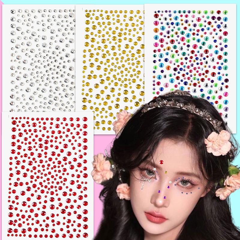 1 Sheet 3D Face Eye Party Makeup Tattoo Sticker Diamond  Sticker Self-Adhesive Mixed  Face Decoration Sticker