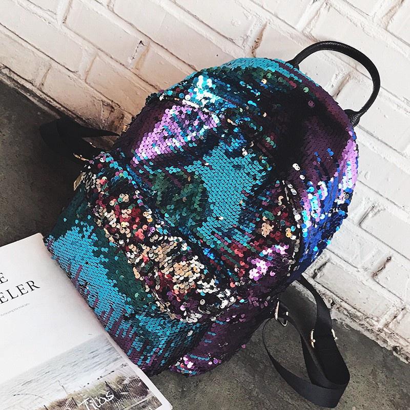 Atemberaubender Glitzer-Pailletten-Rucksack für Damen 14 Zoll Bling-Tragetasche und Geldbörse
