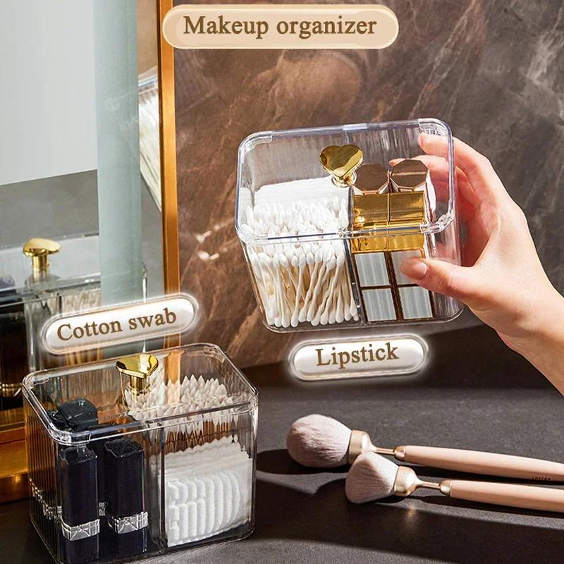 Akryl Bomullspinne Oppbevaringsboks Skrivebord Støvtett Gjennomsiktig Sminkefjerner Leppestift Kosmetikk Oppbevaringsholder Organisering