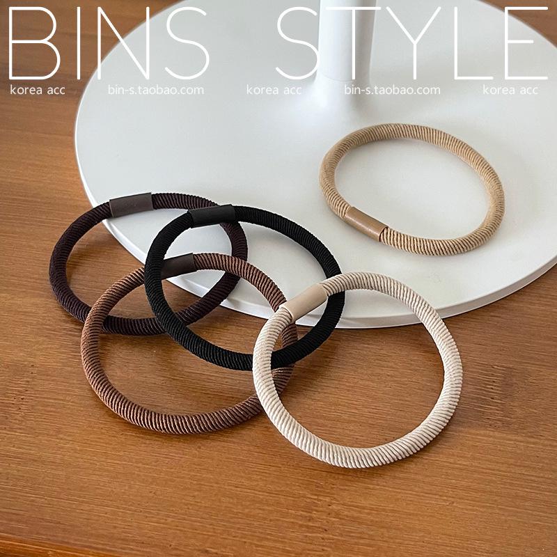 Korean Earth Tone Rubber Band Hair Ties for Women – Brown Twill, High-End Feel, Plain Color Hair Accessories.