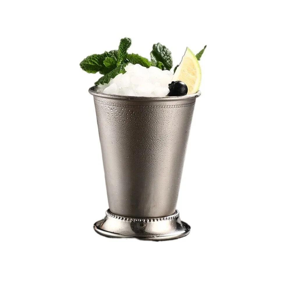 Durable Stainless steel Rolled Mint Julep Cup Gold 350ml Mint Julep Mug Silver Wine Glass Kitchen