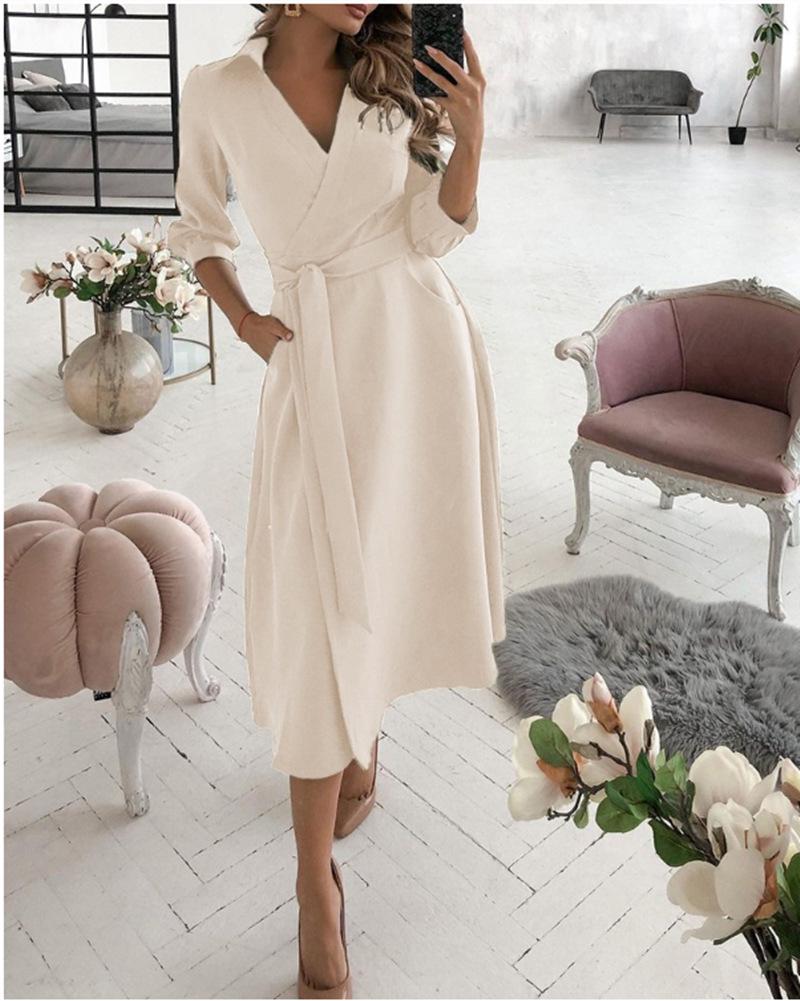 Robe Bodycon imprimée à manches longues et col en V pour femme - Printemps/Été 2024
