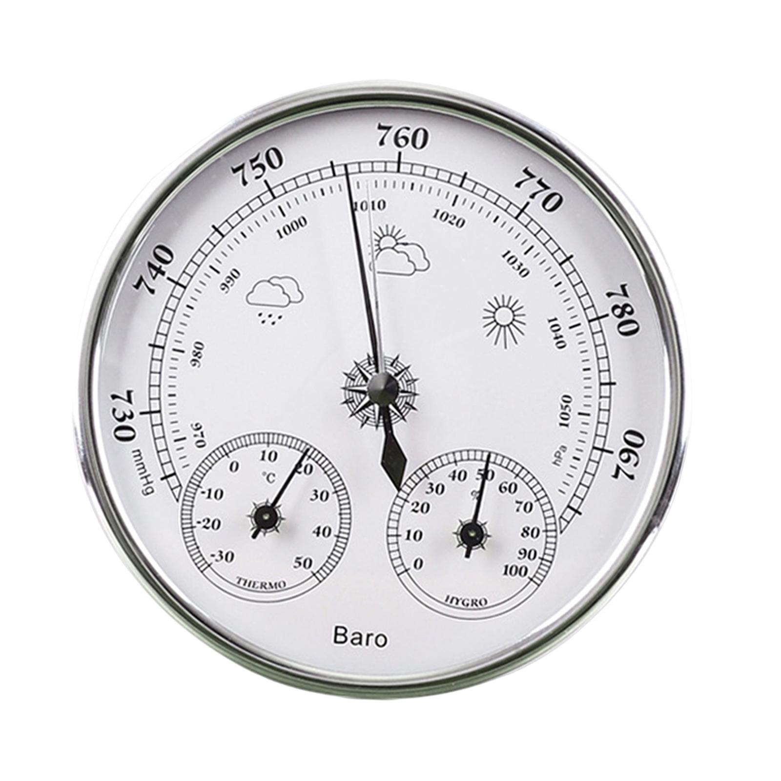 3 in 1 Barometer Easy Read Lightweight, Portable, All Season Mechanical for Home Hygrometer серебряный