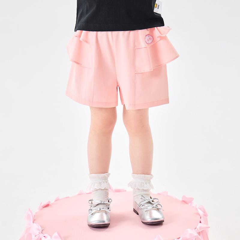 B. Duck Yellow Duck Children's Clothing with Ruffle Edge Design, Girls' Pink Casual Summer Shorts