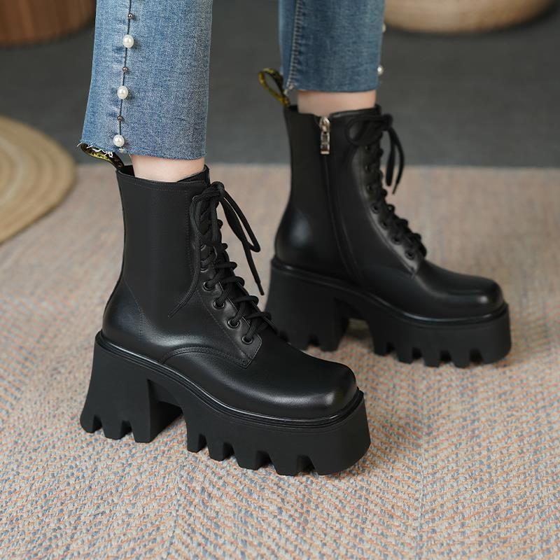 

Новые Популярные Высокие Женские Сапоги Британский Стиль На Толстом Каблуке Короткие Сапоги На Толстой Подошве Женская Обувь на Высоком Каблуке Zapatos Mujer 39 чёрный