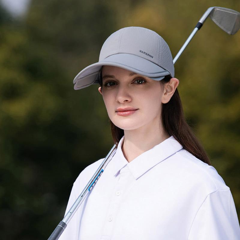 Long Wide Brim Sunscreen Baseball Cap Women Outdoor Golf Cap Summer Thin Quick-Drying Retractable Sunshade Cap for Men