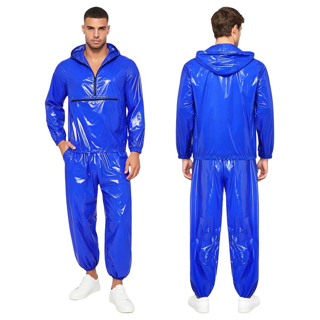 Men Waterproof Hip Hop Dance Outfit Long Sleeve Hooded Jacket with Jogging Pants Raincoat Windbreaker Streetwear Dancewear