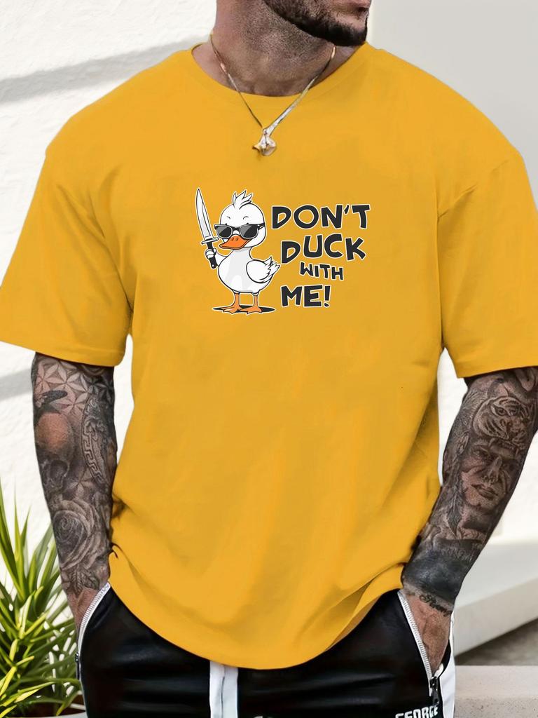 Mens DONT DUCK WITH ME Duck Print Cotton TShirt Short Sleeve Relaxed Fit Soft Breathable Classic Casual Daily Wear Trendy Top