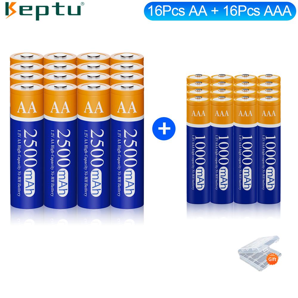 KEPTU Long-life 2500mAh 1.2V AA Rechargeable Batteries 1000mAh 1.2V AAA Battery Rechargeable Battery for Camera Toy Flashlight