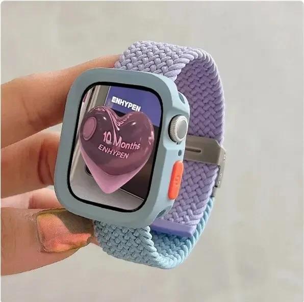 Candy Silicone Case+Strap For Apple Watch Series 9 8 7 45mm 41mm Band SE 6 5 4 44mm 40mm Nylon Correa Strap Iwatch Ultra 2 49mm