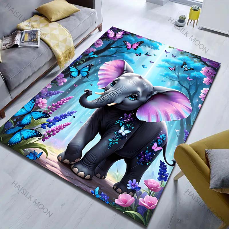 Flowers Butterfly Elephant Printed Carpet for Bedroom Living Room Bedside Sofa Floor Mat Modern Home Decor Area Rug Large Size