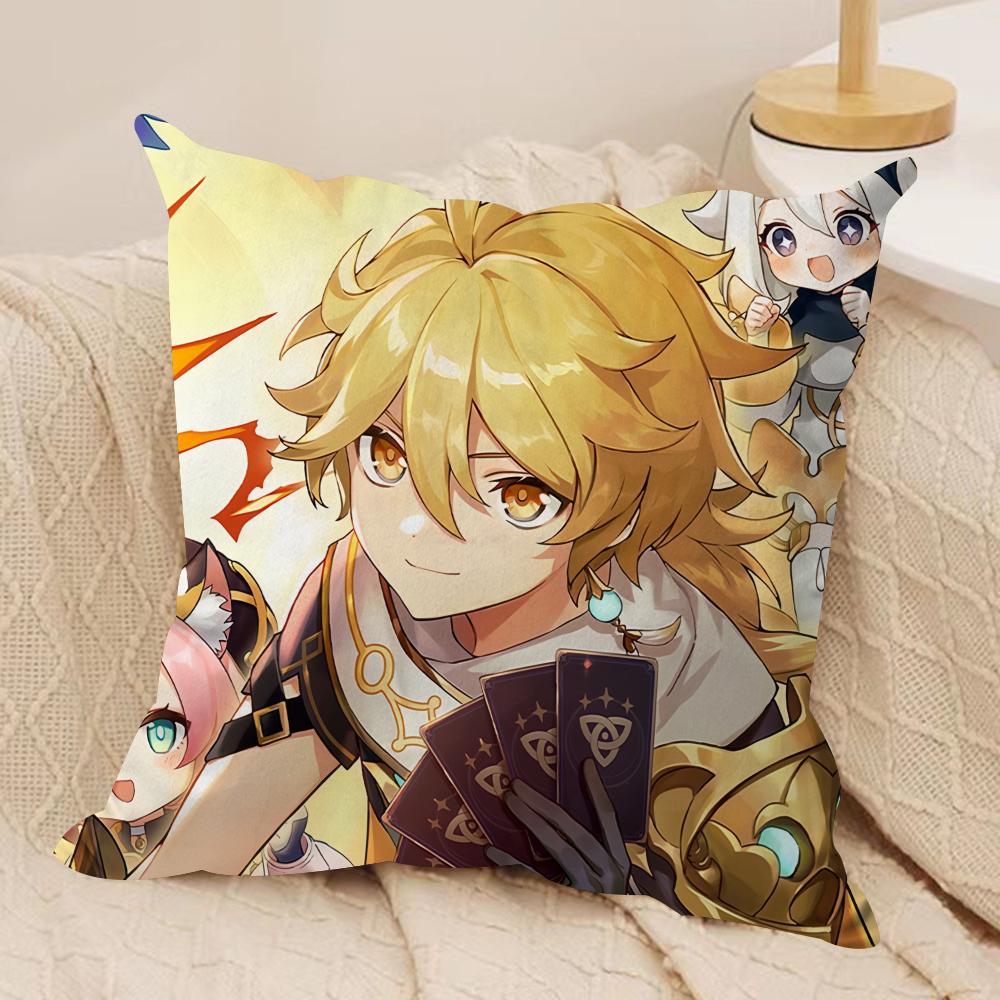 Aether Cute Genshin Impact Cushion Cover Silky Short Plush Invisible Zipper Dustproof Sofa Pillow Case For Home Decor