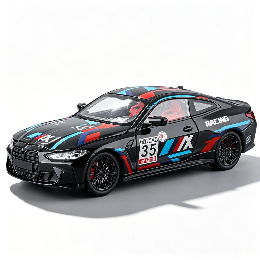Bmw M4 Painted Version Alloy Die-Cast Car Model 1:24 Simulated Sound And Light Coupe Collectible Ornaments Boy'S Holiday Gift