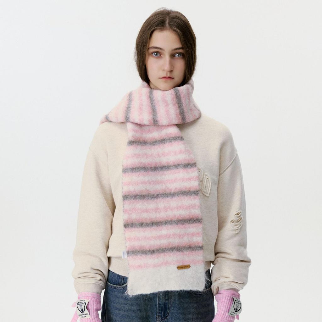 Korean Version of Rainbow Wool Blended Knitted Scarf Women's Autumn and Winter Color Matching Striped Warm Scarf Soft Waxy Wool Shawl