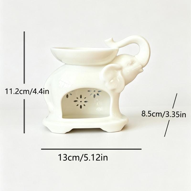 Elephant Ceramic Essential Oil Burners with Florals Cutout, Tealight Candle Holder, Fragrances Waxes Melt Burners for Bedroom Living Room or Study
