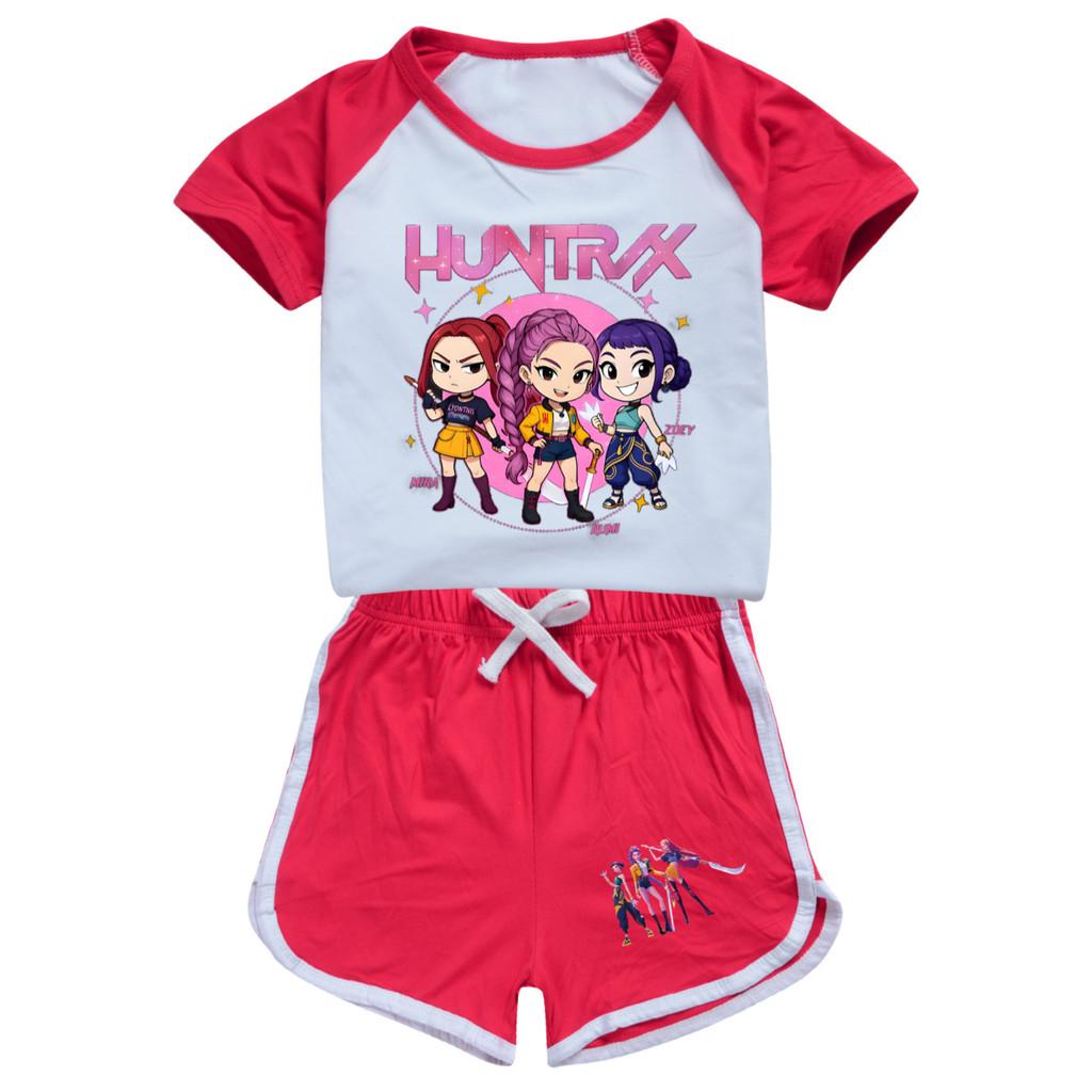 5033 Kids Girls POP Rumi Zoey Mira Print T-shirt Shorts Sport Tracksuit Clothes Set