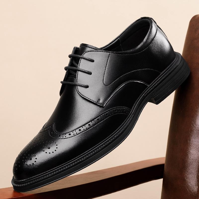 Brock leather shoes men's autumn cowhide British casual leather shoes suit groom shoes 2025