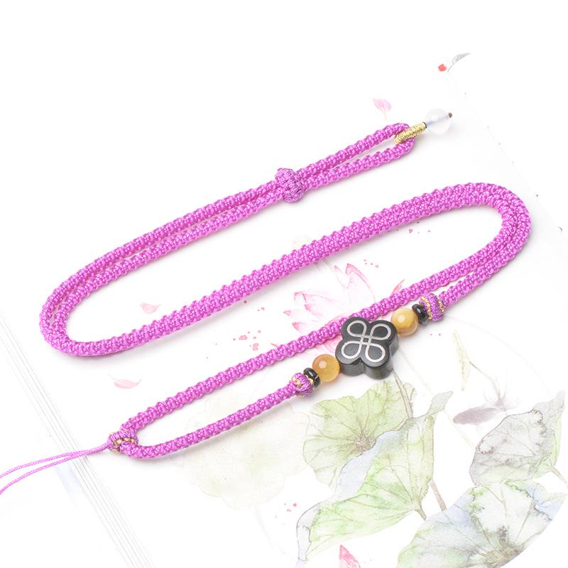 Ethnic Agate Jade Pendant Lanyard with Hand-woven Sandalwood Necklace