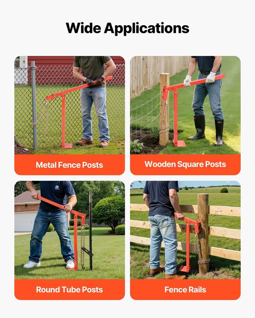 91.4 Cm T Post Puller, Heavy Duty Fence Post Pullers with Puller Plate & 119 Cm Lifting Chain, Labor-Saving T-Post Remover Tool for Round Fence Posts,