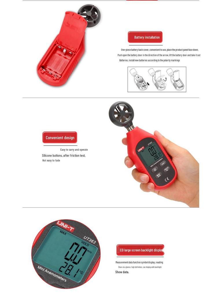 Uni-T UT363 Series Bluetooth Digital Anemometer for Air Volume, Velocity, and Temperature Monitoring