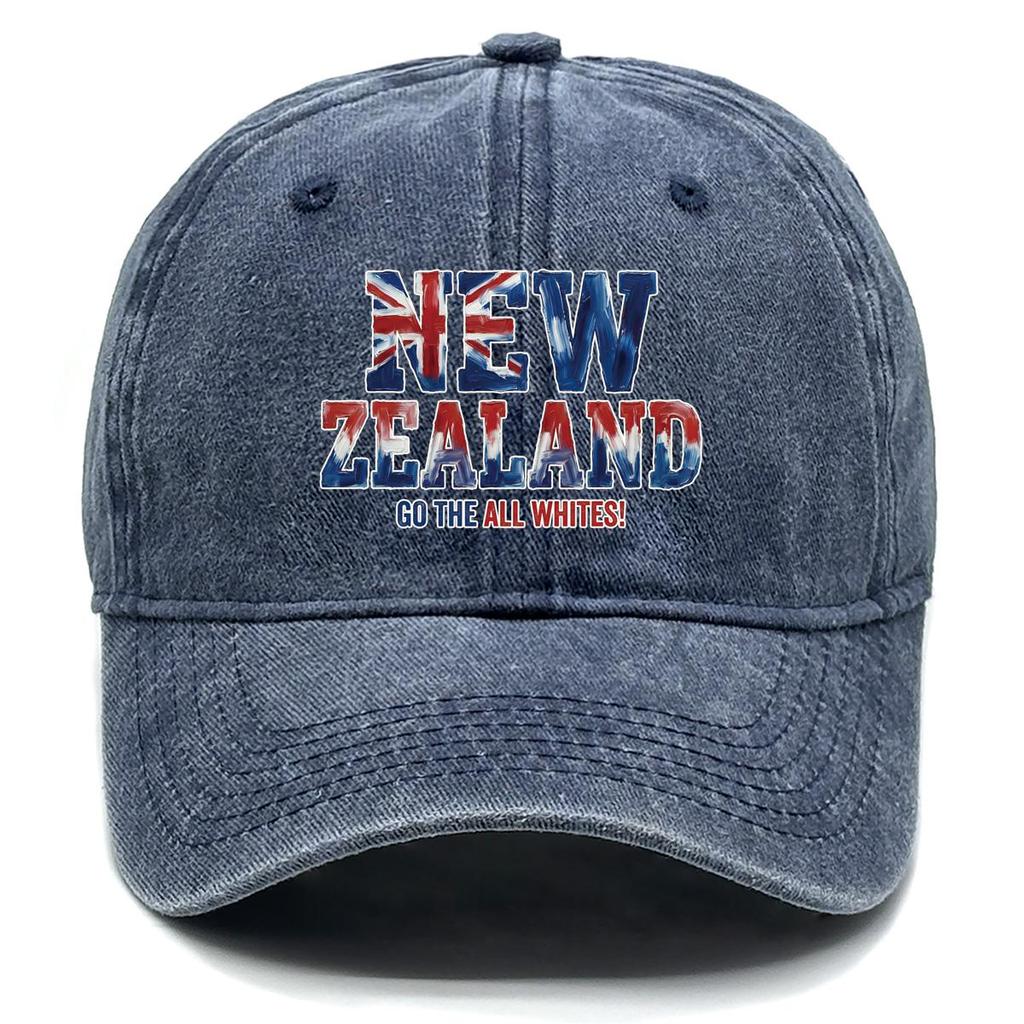 Baseball Cap With "NEW ZEALAND" "GO THE ALL WHITES" Flag Printed , Adjustable Snapback Baseball Cap Stylish Slouchy Solid Color Hip Hop Flat Cap