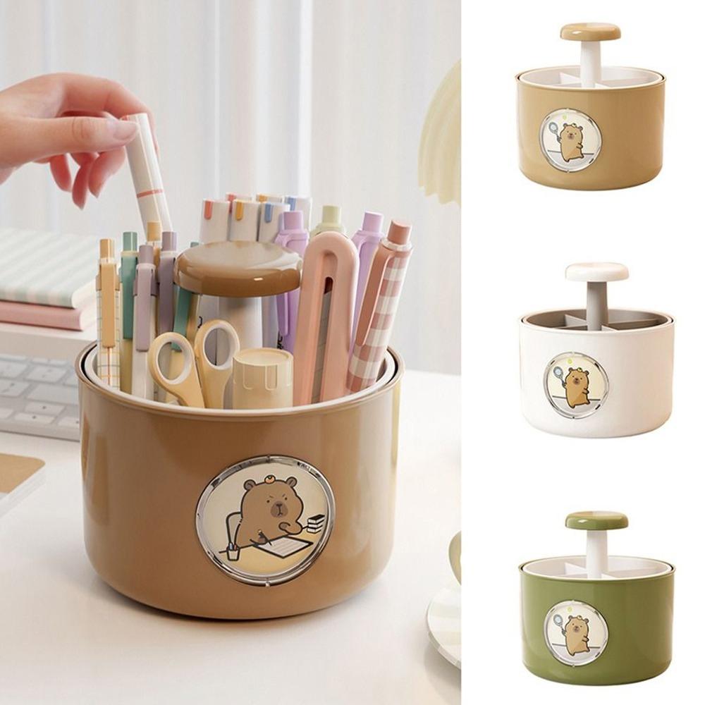 Rotatable Capybara Desktop Storage Box 4 Patterns Capybara Stationery Storage Makeup Brush