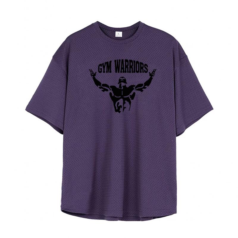 Muscleguys Men Running T-shirts Gym Warriors Sport Half Sleeve T Shirt Summer Oversized Dropped Shoulder Mesh Loose O Neck Fitness Clothing