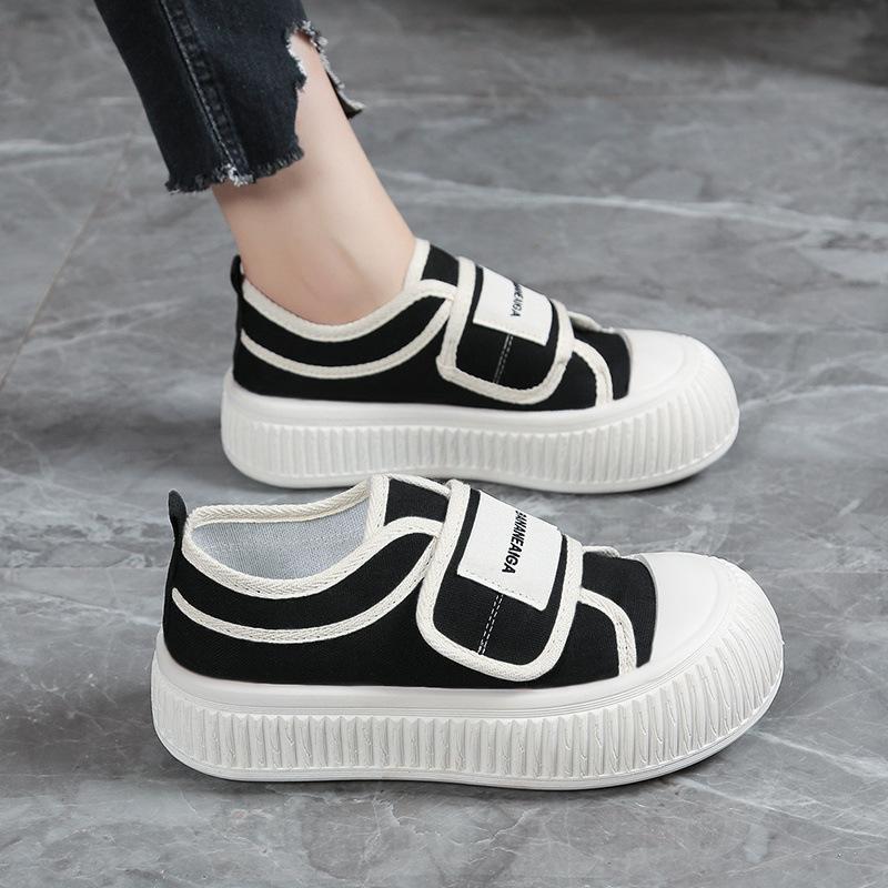 Ugly Cute Platform Canvas Shoes Women's Spring and Autumn New Popular Velcro Board Shoes Loose Lazy Shoes Non-slip Soft-soled Women's Shoes