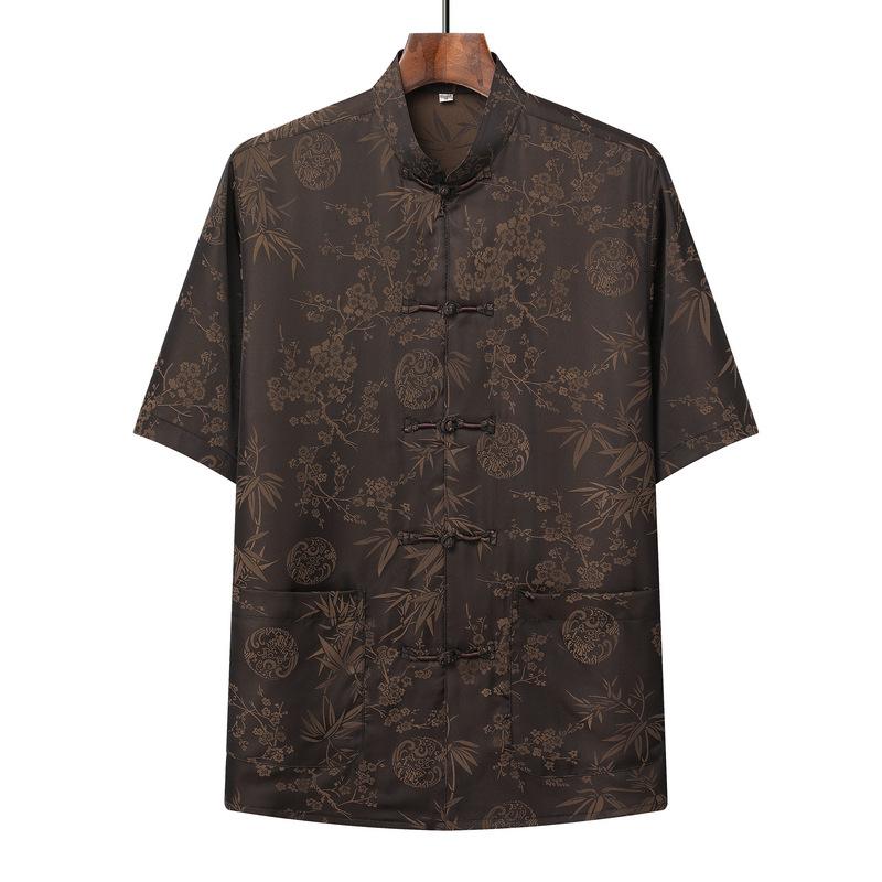 Chinese Style Shirt Short-sleeved Suit Men's High-end Thin Middle-aged and Elderly Casual Dad Clothes Two-piece Set