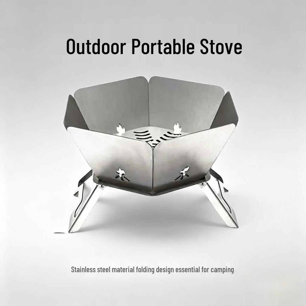 Portable Campfire Stove & Foldable Grill: Stainless Steel Lotus Stand for Outdoor Cooking & Boiling Tea