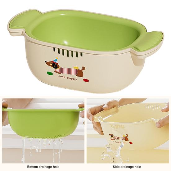 Zeleninové cedidlo, miska, potravinářský materiál, bez BPA, prachotěsný design, dvouvrstvý koš na mytí ovoce s cedníkem