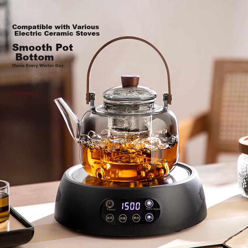 Yi Hu Tea Glass Teapot Large Capacity Heat-Resistant Tea Brewing Pot with Tea-Water Separation Handle for Home Use
