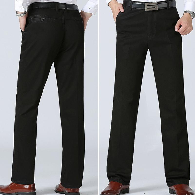 Men’s Breathable Casual Pants Cotton High Waist Lightweight Straight Trousers for Male Comfortable Fit Loose Business Work Dress Pant with Pocket