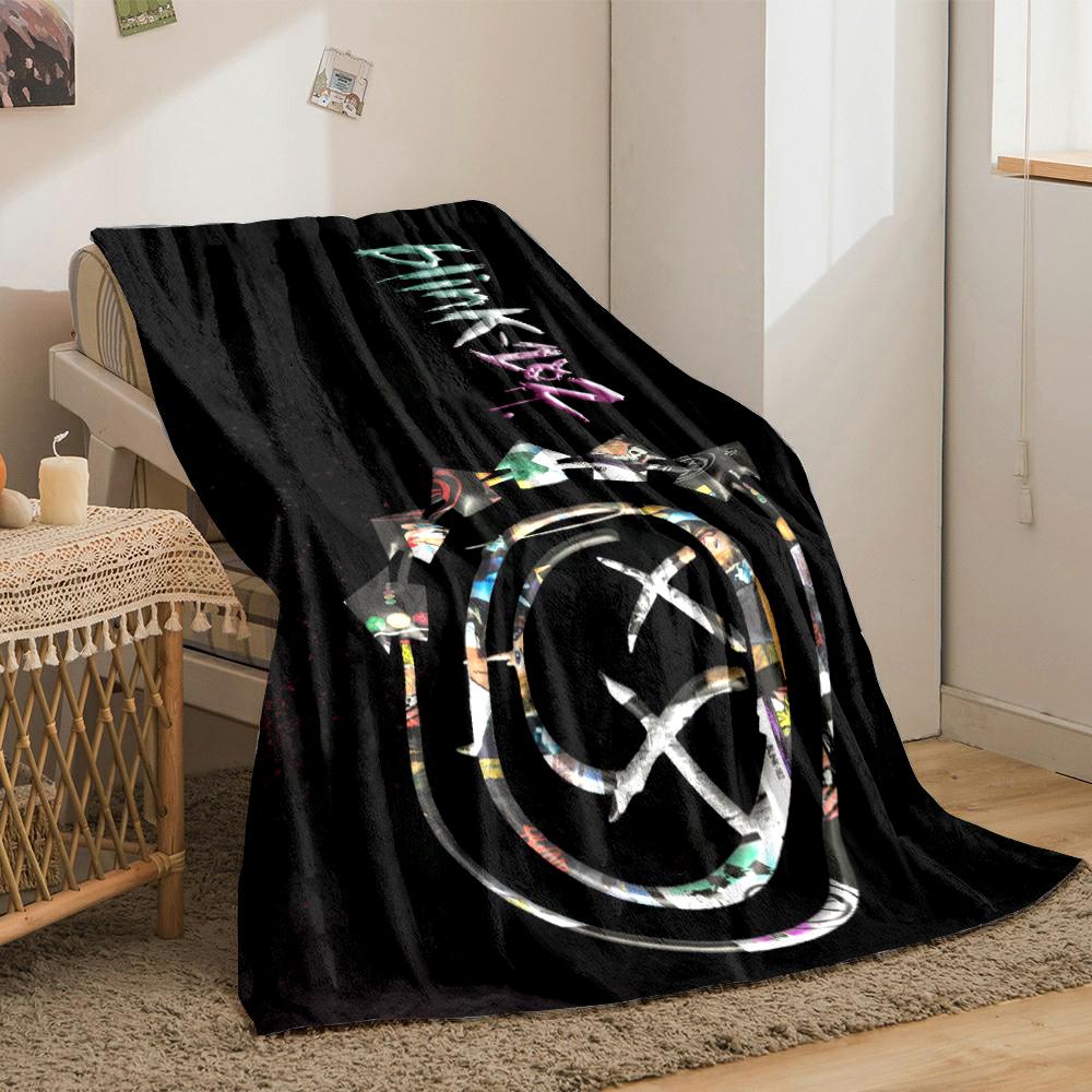 Blink-182 Smiley X Eyes Logo Made of Photo Collage Ring Blanket Throw, Black Pop Punk Collage Style Design, Cozy Fan Bedding and All Seasons Gift