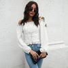 Off Shoulder Hot Style Front Straps Women Blouse Long Sleeve Slim Waist Pleated Short Top Elegant Casual Shirt New Solid Color Ruffled Clothng