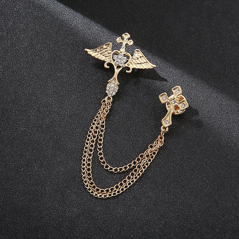 Black Gem Chain Fashion Brooch with Tassel for Men's Suit